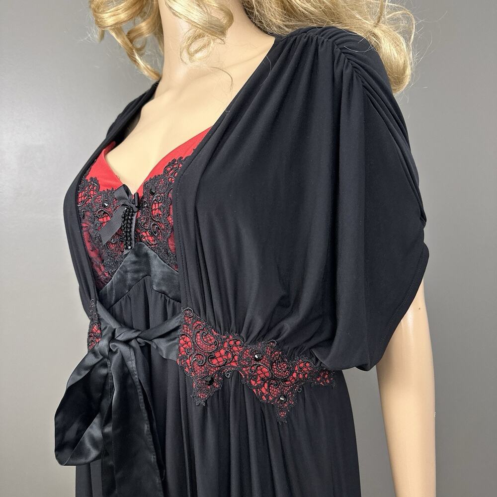 Soma Eloquence Set Maxi Nightgown Chemise Kimono Robe Black Red Lace Medium